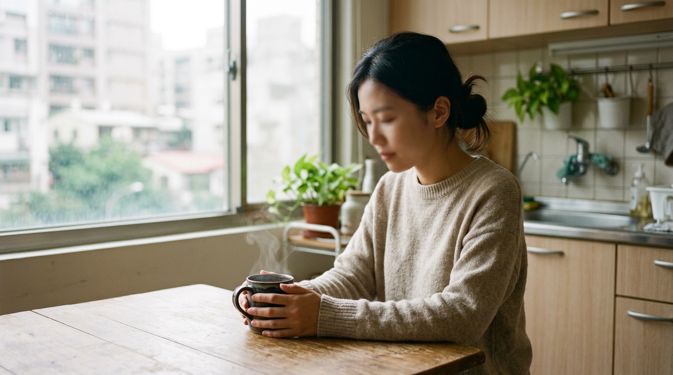 情境：早晨廚房裡，一方留白給自己